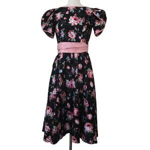 vtg 80s DANCE ALLURE Floral print midi dress sz 11/12